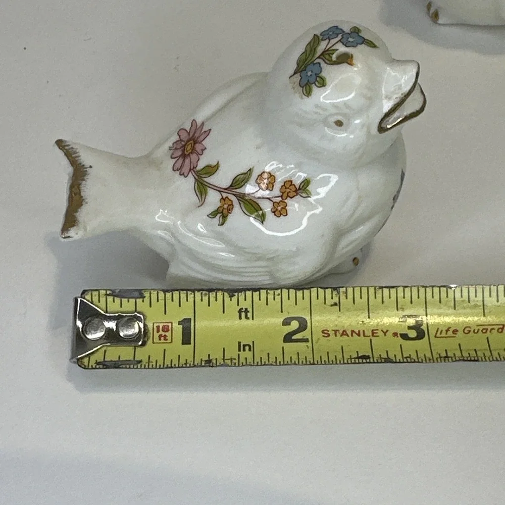 Bone China Bird Salt & Pepper Shakers Floral Gold Tip Vintage